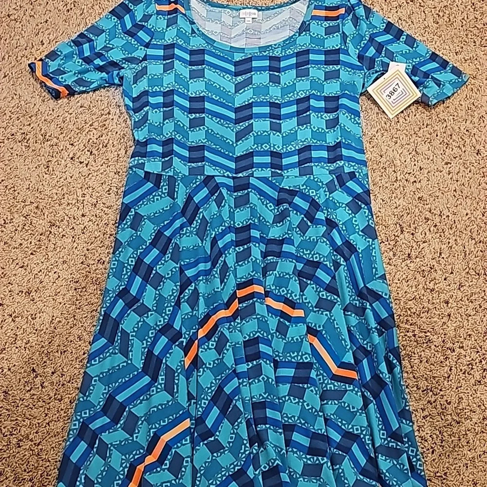 LulaRoe Nicole Teal Floral Short Sleeve Dress